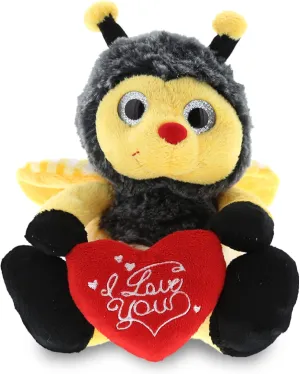 DolliBu I Love You Valentine Plush Sitting Bee - Cute Soft Cuddly Stuffed Animal with Red Heart Gift for Valentines Day, Birthday Present, Anniversary, Romantic Date - 7 Inches