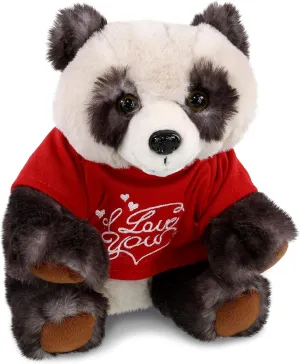 DolliBu I Love You Valentine Plush Squat Panda - Cute Soft Cuddly Stuffed Animal with Red Heart Shirt for Valentines Day, Birthday Present, Anniversary, Romantic Date - 7 Inches