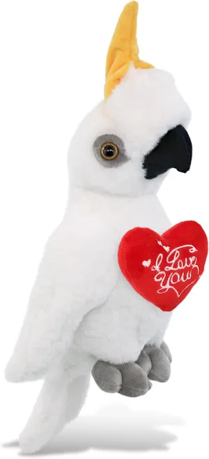 DolliBu I Love You Valentine Plush Super Soft Cockatoo - Cute Stuffed Animal with Red Heart and Name Personalization Gift for Valentines Day, Birthday, Anniversary, Romantic Date - 10 Inches
