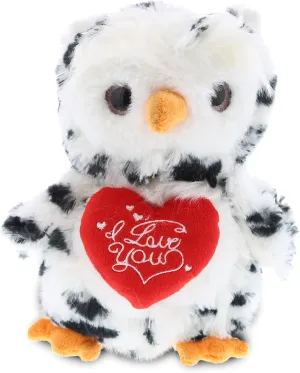 DolliBu I Love You Valentine Plush White Owl - Cute Stuffed Animal with Red Heart and Name Personalization Gift for Valentines Day, Birthday, Anniversary, Romantic Date - 8.5 Inches
