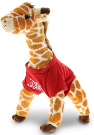 DolliBu I Love You Valentine Plush Wild Giraffe - Cute Stuffed Animal with Red Shirt and Name Personalization Gift for Valentines Day, Birthday, Anniversary, Romantic Date - 12.5 Inches