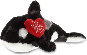 DolliBu I Love You Valentine Plush Wild Killer Whale Large - Cute Soft Cuddly Stuffed Animal with Red Heart Gift for Valentines Day, Birthday Present, Anniversary, Romantic Date - 15.5 Inches