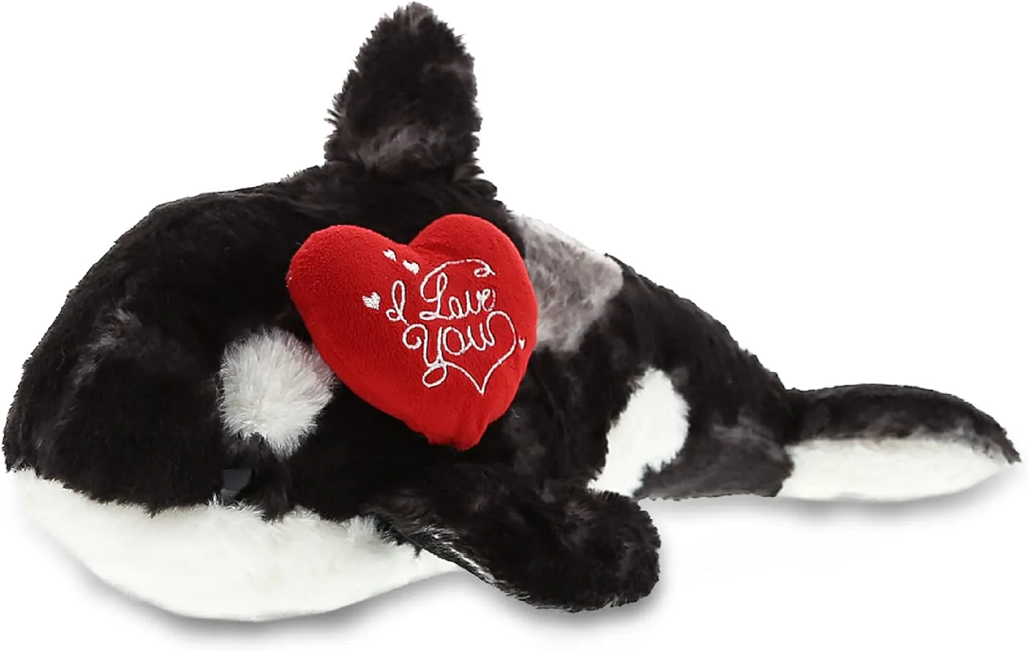 DolliBu I Love You Valentine Plush Wild Killer Whale Large - Cute Soft Cuddly Stuffed Animal with Red Heart Gift for Valentines Day, Birthday Present, Anniversary, Romantic Date - 15.5 Inches