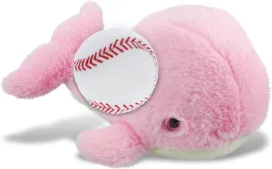 DolliBu Large Pink Whale Stuffed Animal with Baseball Plush - Soft, Huggable Whale, Great Gifts for Kids Who Love Baseball, Cute Ocean Animal Plush with Plush Baseball Toy for Kids, Adults - 13 Inches