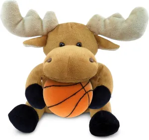DolliBu Moose Stuffed Animal with Basketball Plush - Soft Huggable Moose, Adorable Playtime Moose Plush Toy, Personalized Plush Doll Animal Toy for Kids and Adults - 6 Inches