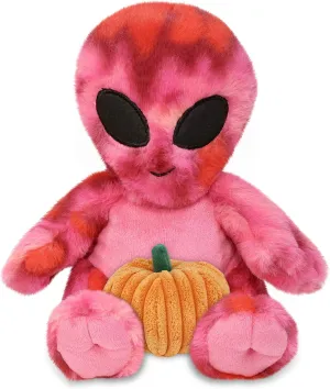 DolliBu Pink Tie-Dye Alien Stuffed Toy with Pumpkin Decor and Name Personalization - Pumpkin Plush Toy for Fall, Halloween and Thanksgiving, Pumpkin Toy for Baby, Kids, Adults - 11 Inches
