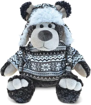 DolliBu Plush Black Bear Stuffed Animal - Soft Plush Huggable Sitting Black Bear Wearing Hat & Sweater, Adorable Plush Toy Wild Life Cuddle Gifts for Kids & Adults - 12.5 Inch