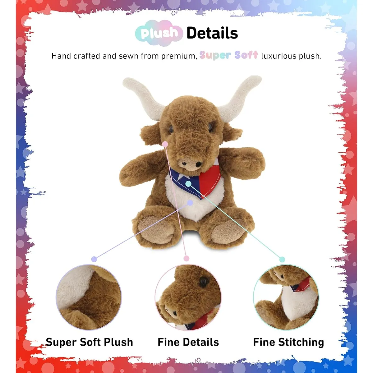 DolliBu Plush Texas Longhorn Stuffed Animal - Soft Plush Cuddly Texas Longhorn Stuffed Animal Adorable Playtime Stuffed Animal Cute Wild Animal Cuddle Gift for Kids and Adults - 8 Inch