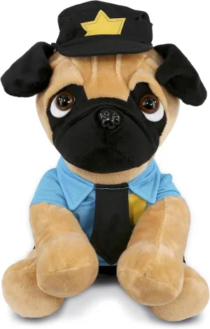 DolliBu Pug Dog Police Officer Plush Toy - Super Soft Sitting Pug Dog Cop Stuffed Animal Dress Up with Cute Cop Uniform & Cap Outfit Gift for Law Enforcement, Sheriff, Security Guard - 10 Inches