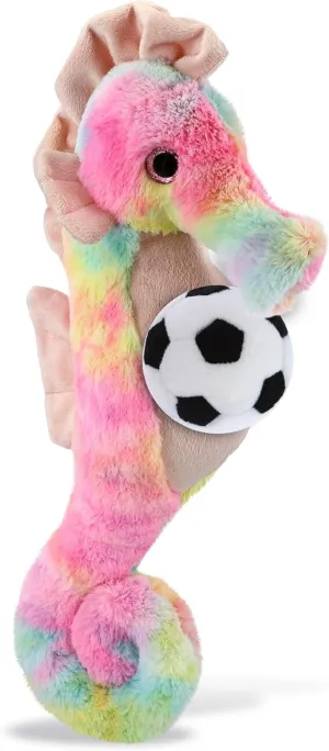 DolliBu Rainbow Seahorse - Super Soft Stuffed Animal with Soccer Ball Plush - Soft Huggable Seahorse, Playtime Plush Toy, Ocean Life Gift, Cute Plush Doll Animal Toy for Kids and Adults - 15 Inches