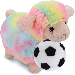 DolliBu Rainbow Sheep - Super Soft Stuffed Animal with Soccer Ball Plush - Soft Huggable Sheep, Playtime Plush Toy, Farm Life Gift, Cute Plush Doll Animal Toy for Kids and Adults - 7 Inches
