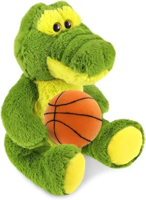 DolliBu Sitting Green Alligator Stuffed Animal with Basketball Plush - Huggable Alligator, Playtime Plush Toy, Cute Wildlife Gift for Kids and Adults - 12 Inches