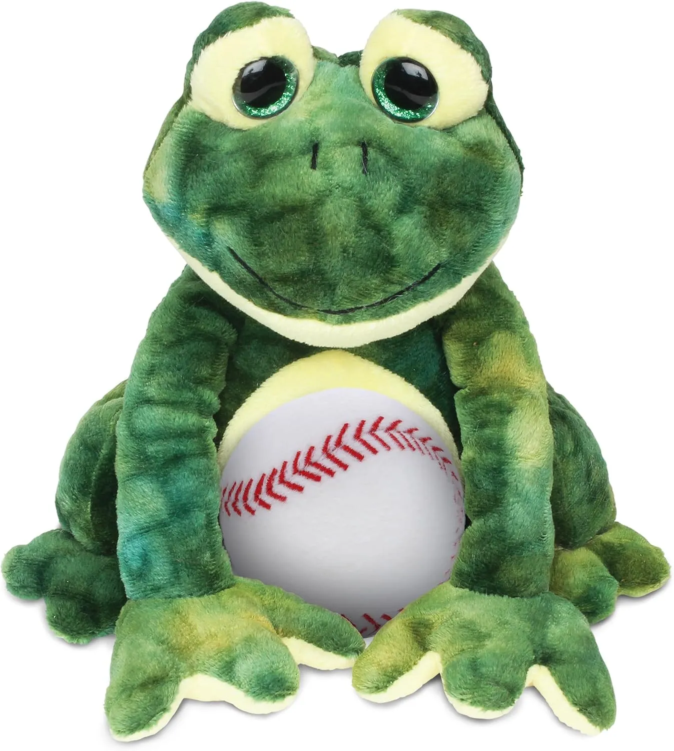 DolliBu Squat Frog Stuffed Animal with Baseball Plush – Soft Huggable Frog, Adorable Playtime Frog Plush Toy, Baseball Plush Doll Animal Toy for Kids and Adults – 10.5 Inch