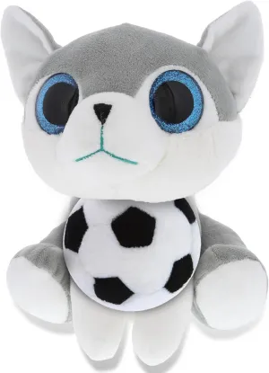 DolliBu Wolf - Sparkle Eyes Stuffed Animal with Soccer Ball Plush - Soft Huggable Wolf, Adorable Playtime Plush Toy, Cute Wildlife Gift, Super Soft Plush Doll Animal Toy for Kids and Adults - 8 Inch