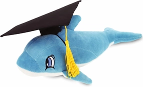 DolliBu Blue Dolphin Graduation Plush Toy - Baby Soft Plush Graduation Stuffed Animal Dress Up with Gown & Cap with Tassel Outfit - Gift with Personalization - 11.75" Inch