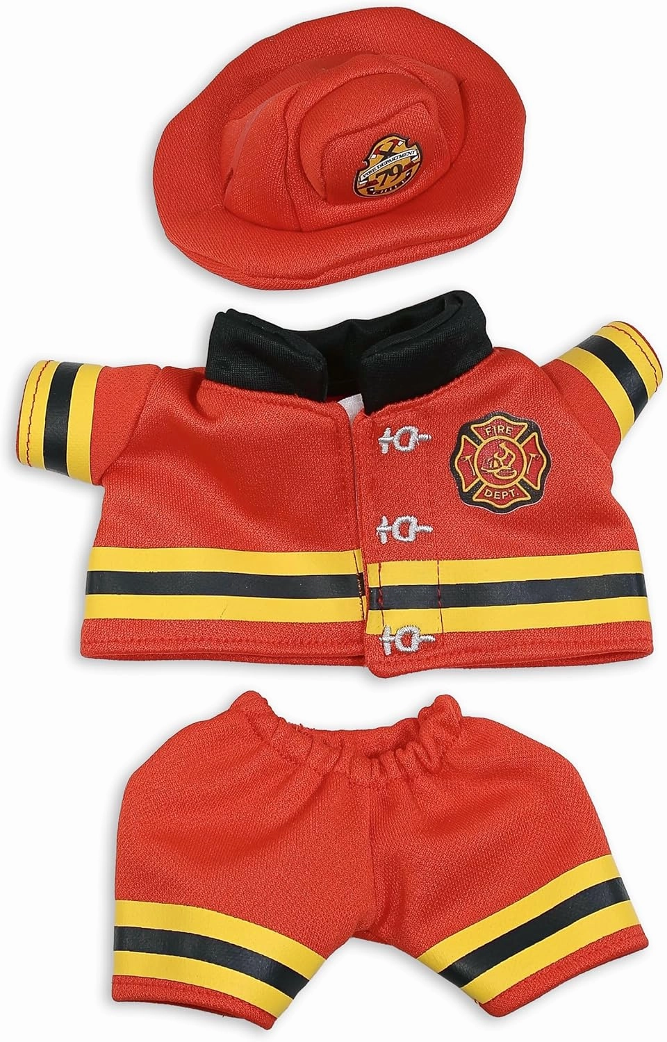 DolliBu Firefighter Dress Up with Holes in Helmet Set for Teddy Bear Plush Toy - Firefighter Hat and Stuffed Animal Clothes Set, Teddy Bear Costume Set with Fireman Helmet, Jacket and Pants - Small