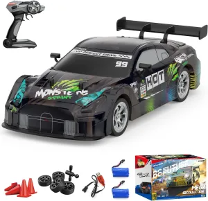 Dollox RC Drift Car 1/16 Scale Remote Control Car 2.4GHz 4WD 30 KM/H High Speed Vehicle with LED Lights, Extra Drifting Tires Racing Black Vehicle Toys Birthday Gifts (191AB) (Black&Green)