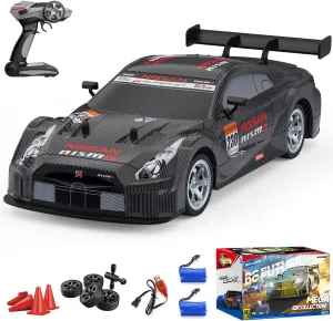 Dollox RC Drift Car 1/16 Scale Remote Control Car 2.4GHz 4WD 30 KM/H High Speed Vehicle with LED Lights, Extra Drifting Tires Racing Black Vehicle Toys Birthday Gifts (191AB) (Black&Red)
