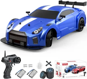 Dollox RC Drift Car 1/16 Scale Remote Control Car 2.4GHz 4WD High Speed 18 KM/H Vehicle with LED Lights and Spray, Extra Drifting Tires Racing Vehicle Toys Birthday Gifts for Adults Boys, 2 Batteries