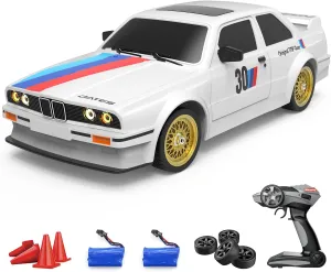 Dollox Remote Control Car 1/16 Scale RC Drift Car 2.4GHz 4WD High Speed 30 KM/H Classic Vehicle with LED Lights Drifting Tires Racing Vehicle Toys Gifts for Adults Boys, 2 Batteries, White