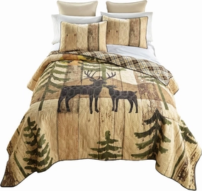 Donna Sharp Full/Queen Bedding Set - 3 Piece - Painted Deer Lodge Quilt Set with Full/Queen Quilt and Two Standard Pillow Shams - Fits Queen Size and Full Size Beds - Machine Washable