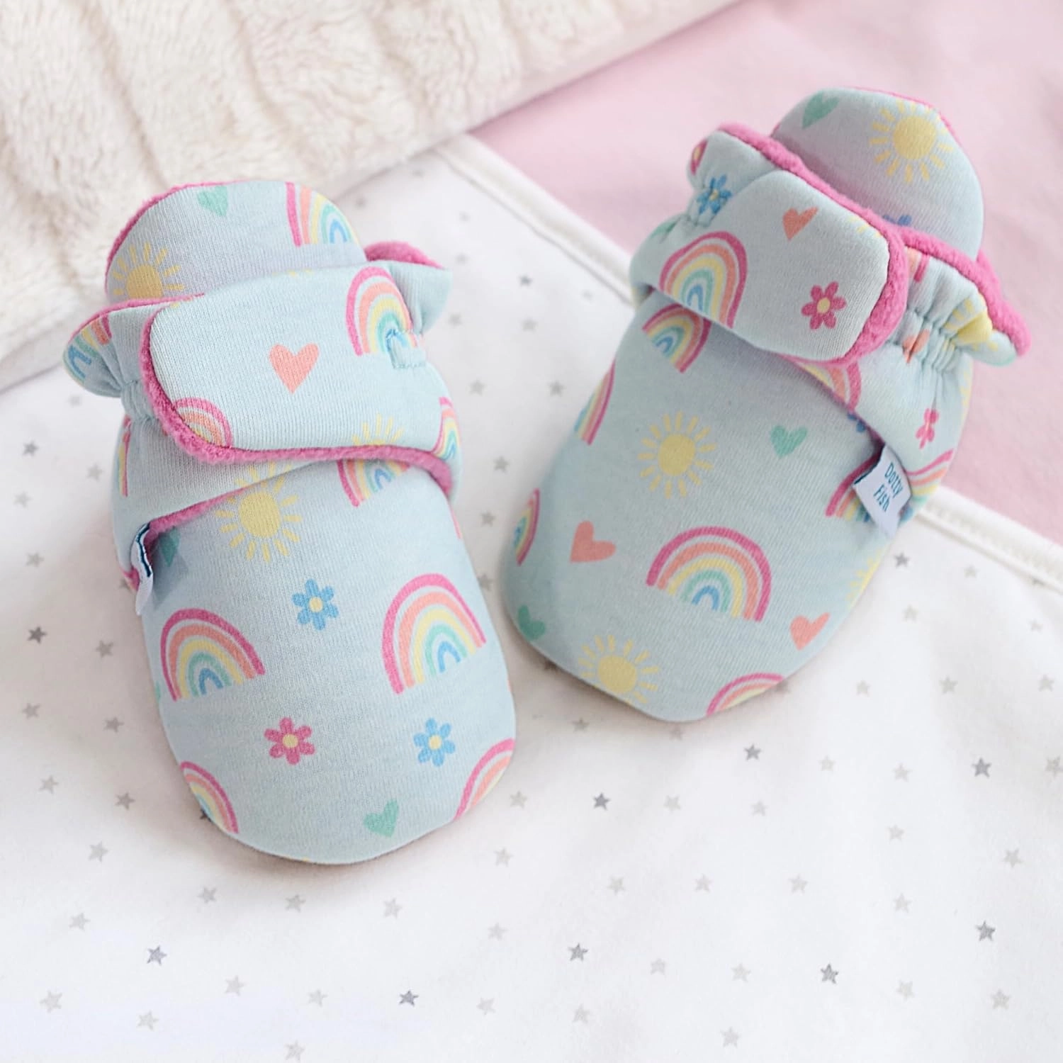 Dotty Fish Fleece Lined Baby Booties - Non-Slip Suede Sole - Warm & Cozy Slippers for Newborns to 24 Months - Perfect Winter Shoes for Babies