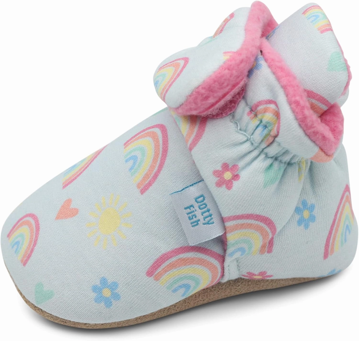 Dotty Fish Fleece Lined Baby Booties - Non-Slip Suede Sole - Warm & Cozy Slippers for Newborns to 24 Months - Perfect Winter Shoes for Babies