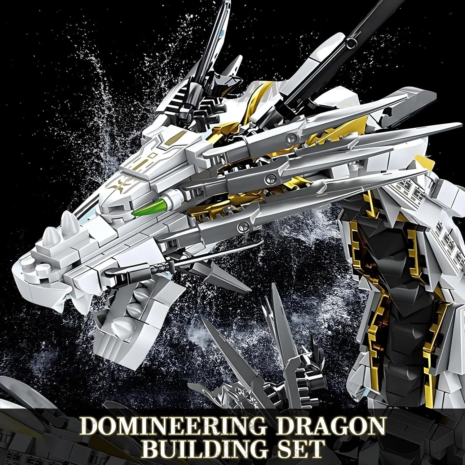 Dragon Building Blocks Sets for Adults, White Mechanical Dragon Animal Building Model Collectible Display Toys, Cool Creative Gifts for Boys Teens Fans (1485 Pieces)