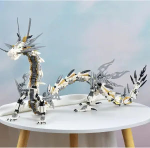Dragon Building Blocks Sets for Adults, White Mechanical Dragon Animal Building Model Collectible Display Toys, Cool Creative Gifts for Boys Teens Fans (1485 Pieces)