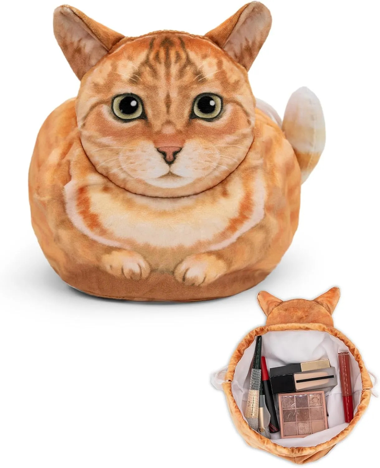 Drawstring Makeup Bag, Cute Cat Travel Makeup Bag Gifts for Women, Large Cosmetic Bag for Women, Makeup Bag Organizer, Makeup Pouch for Purse, Travel Toiletry Bag (Orange Cat)
