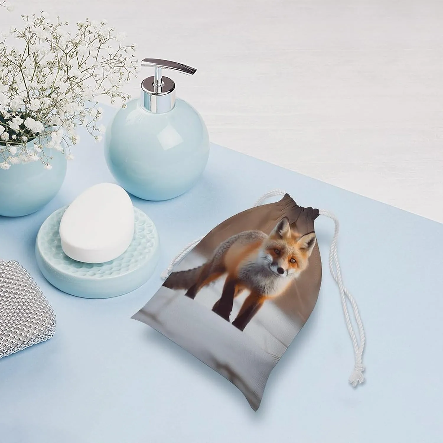 Drawstring Storage Bag Cute Fox Gym String Bag Durable Washable for Men Women