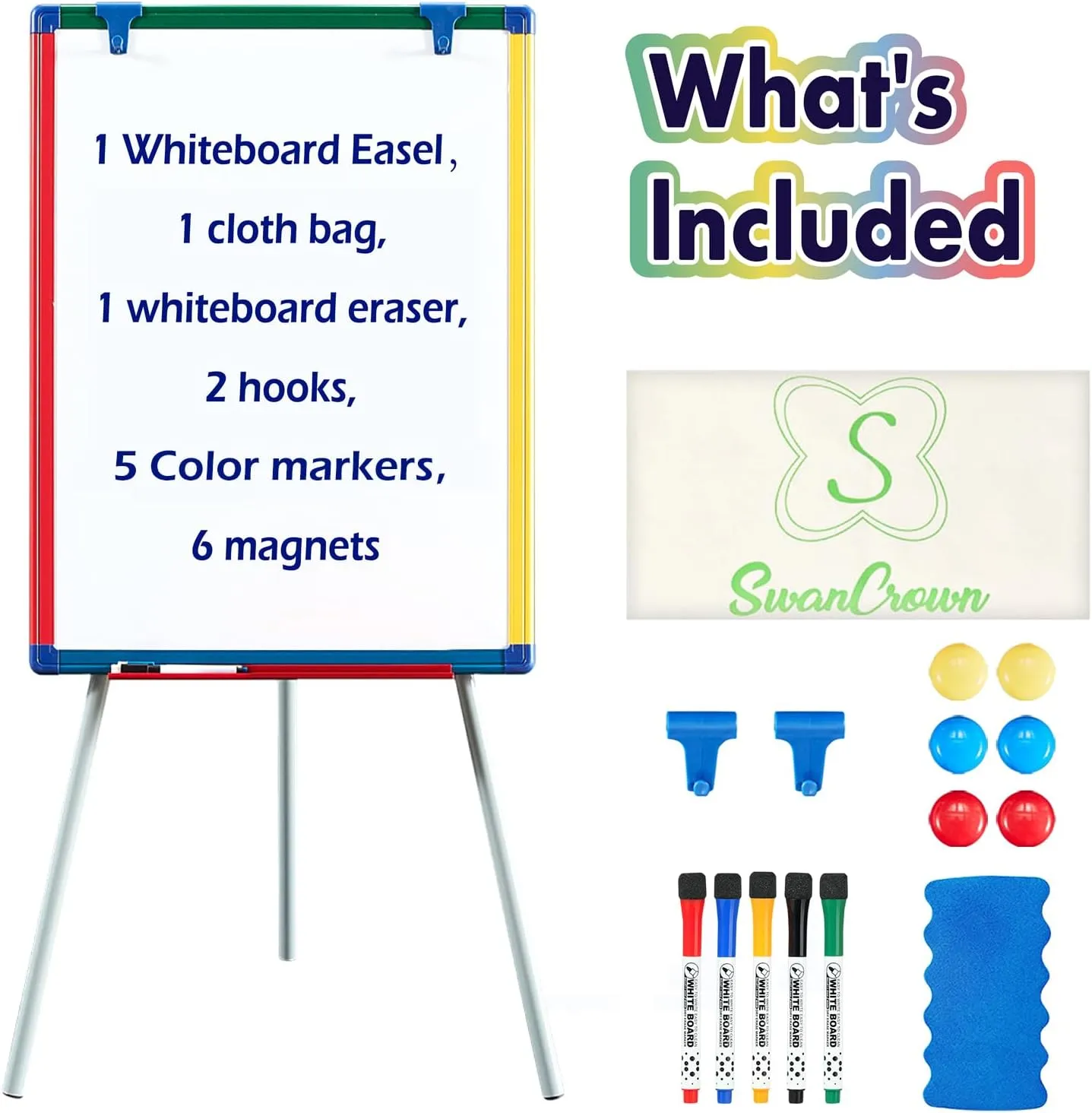 Dry Erase Board White Board for Kids 24x18 inch Art Easel for Kids Magnetic Tripod Whiteboard Art Easel and Flipchart Board with a Height-Adjustable Stand Perfect for Kid