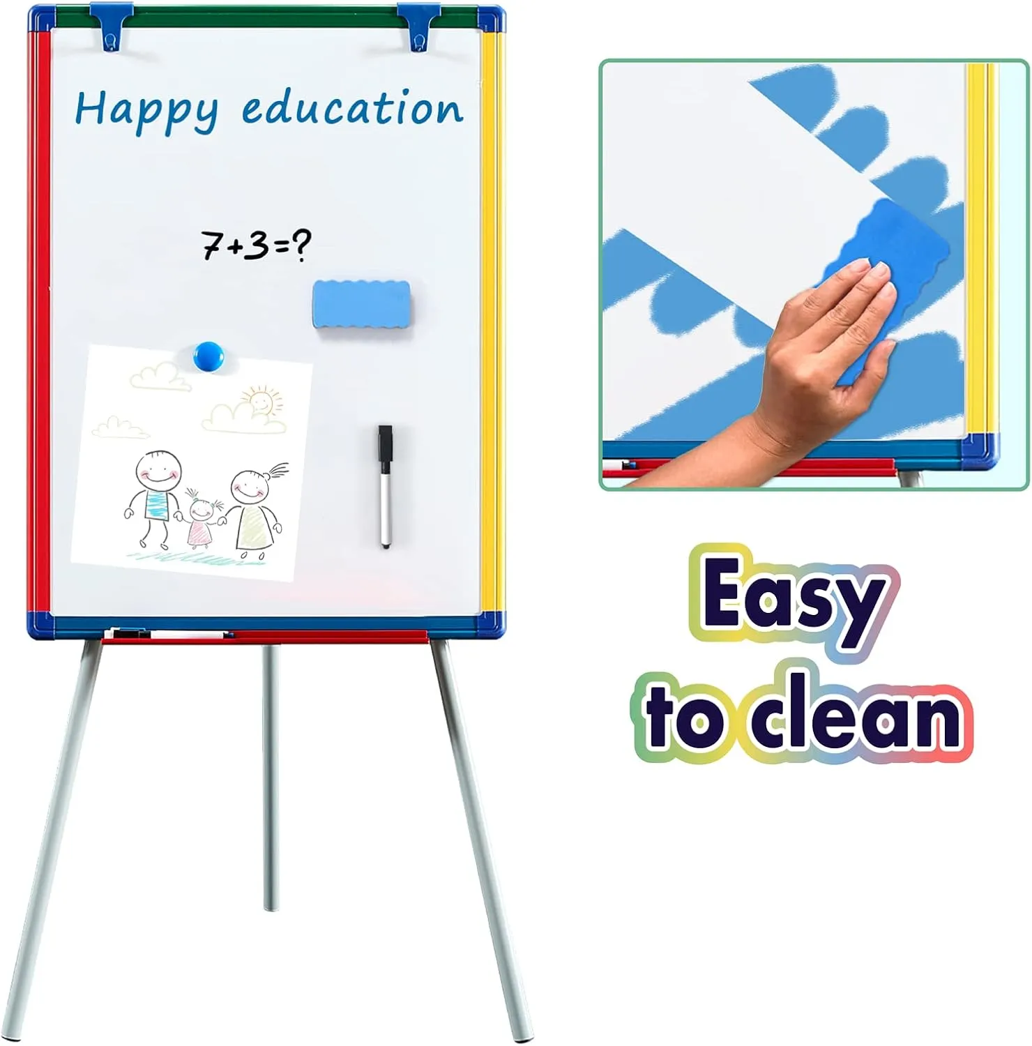 Dry Erase Board White Board for Kids 24x18 inch Art Easel for Kids Magnetic Tripod Whiteboard Art Easel and Flipchart Board with a Height-Adjustable Stand Perfect for Kid