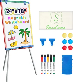 Dry Erase Board White Board for Kids 24x18 inch Art Easel for Kids Magnetic Tripod Whiteboard Art Easel and Flipchart Board with a Height-Adjustable Stand Perfect for Kid