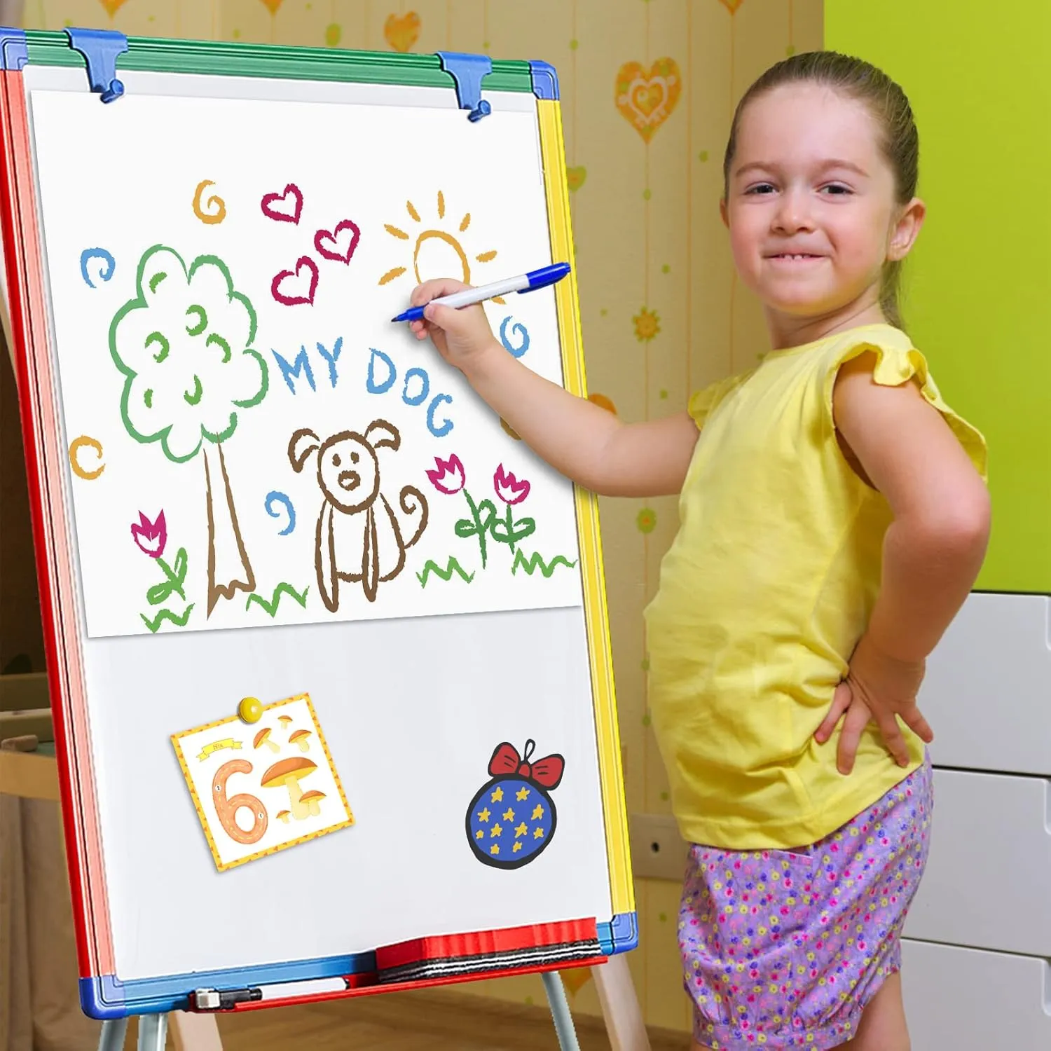 Dry Erase Board White Board for Kids 24x18 inch Art Easel for Kids Magnetic Tripod Whiteboard Art Easel and Flipchart Board with a Height-Adjustable Stand Perfect for Kid
