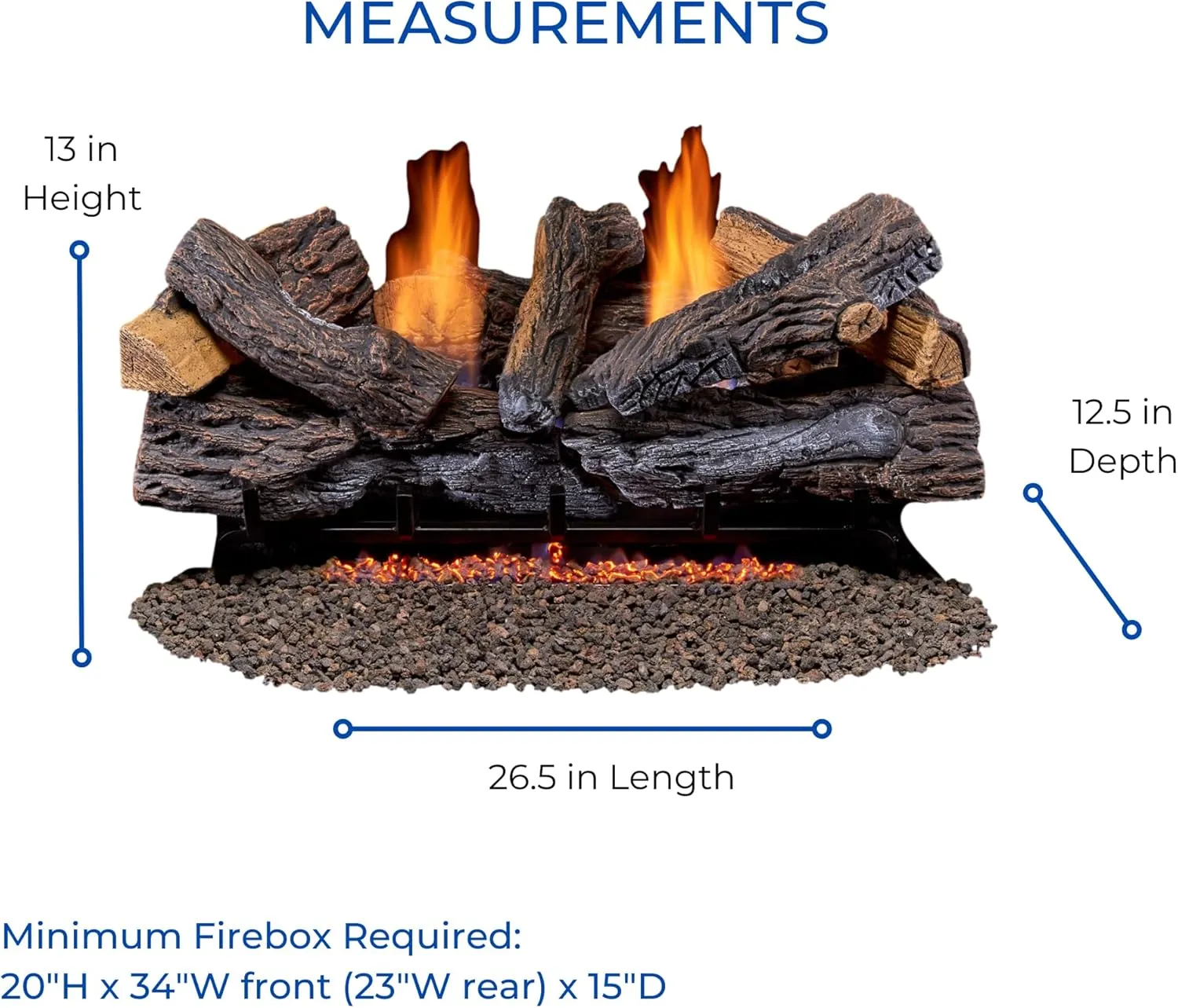 Duluth Forge DLS-30T-2 Dual Fuel Ventless Fireplace Logs Set with Thermostat, Use with Natural Gas or Liquid Propane, 33000 BTU, Heats up to 1100 Sq. Ft, Stacked Red Oak, 30 Inches