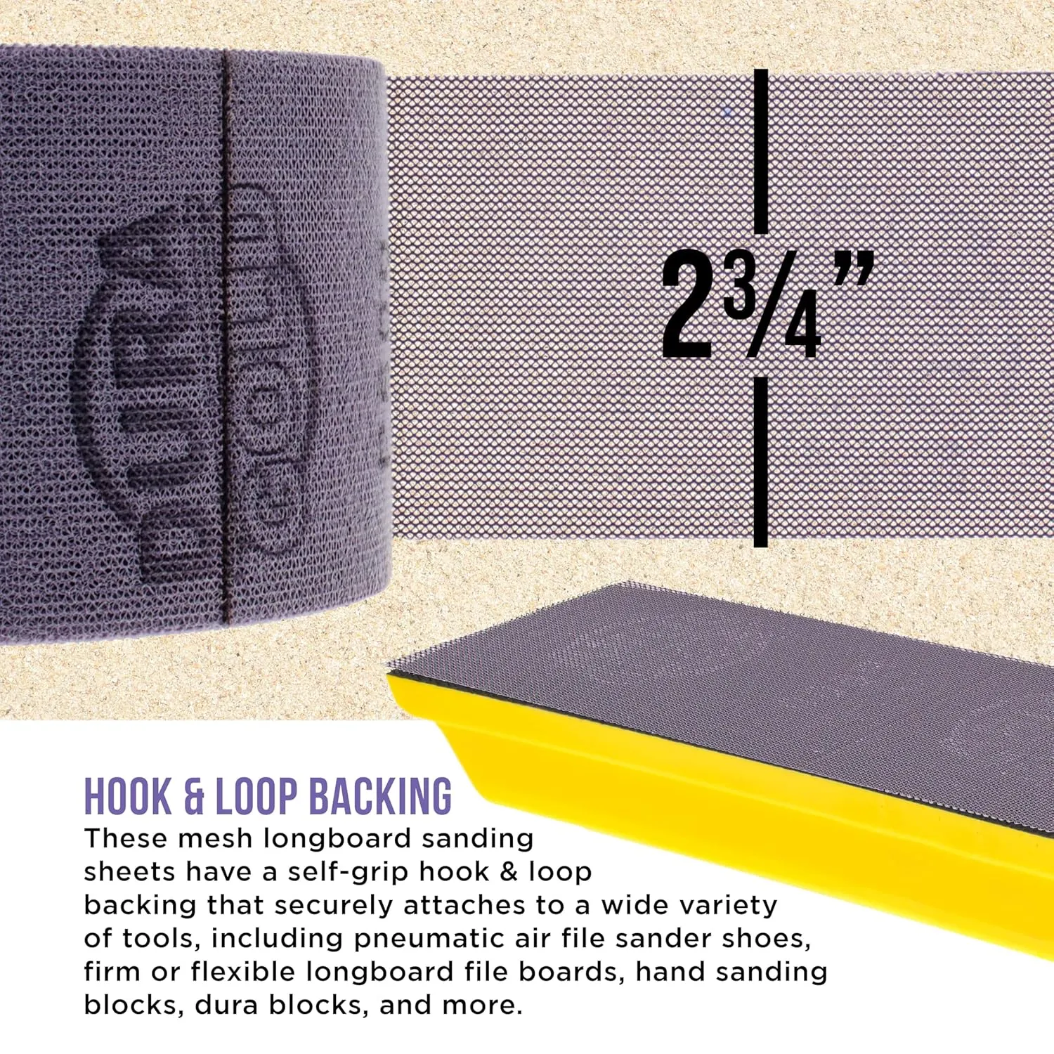 Dura-Gold Premium 80 Grit Purple Ceramic Mesh Longboard Sandpaper, 2-3/4" Wide Continuous 10 Yard Roll - Dustless Hook & Loop Backing for Auto & Woodworking Air File Long Board Sanders, Sanding Block