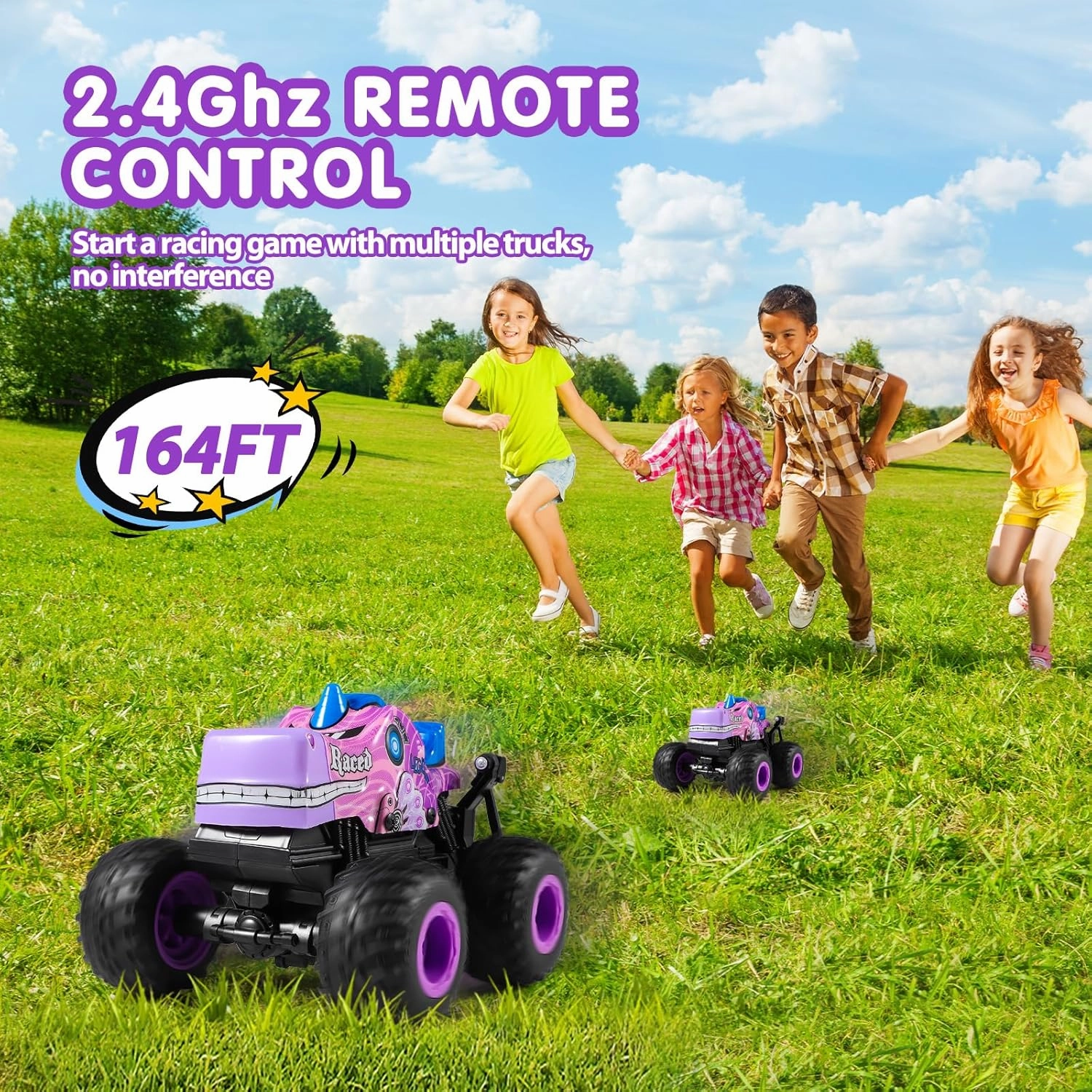 DYODYORC Remote Control Car, 2.4Ghz All Terrain Pony Monster Truck Toys, RC Truck with Music, 3 Lighting Effects, 360 Stunt Capable, All Included Ready to Run, Toy Gifts for Boys and Girls (Pink)