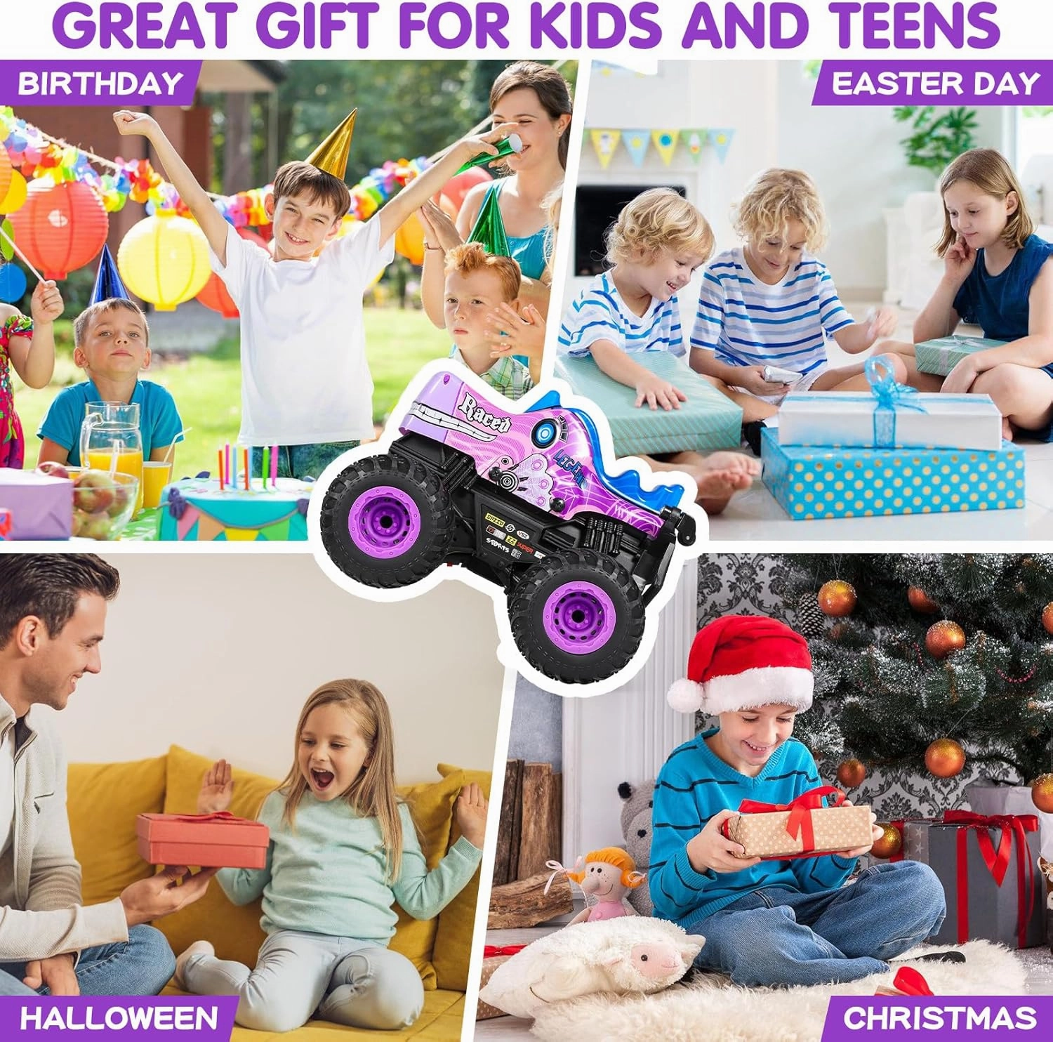 DYODYORC Remote Control Car, 2.4Ghz All Terrain Pony Monster Truck Toys, RC Truck with Music, 3 Lighting Effects, 360 Stunt Capable, All Included Ready to Run, Toy Gifts for Boys and Girls (Pink)