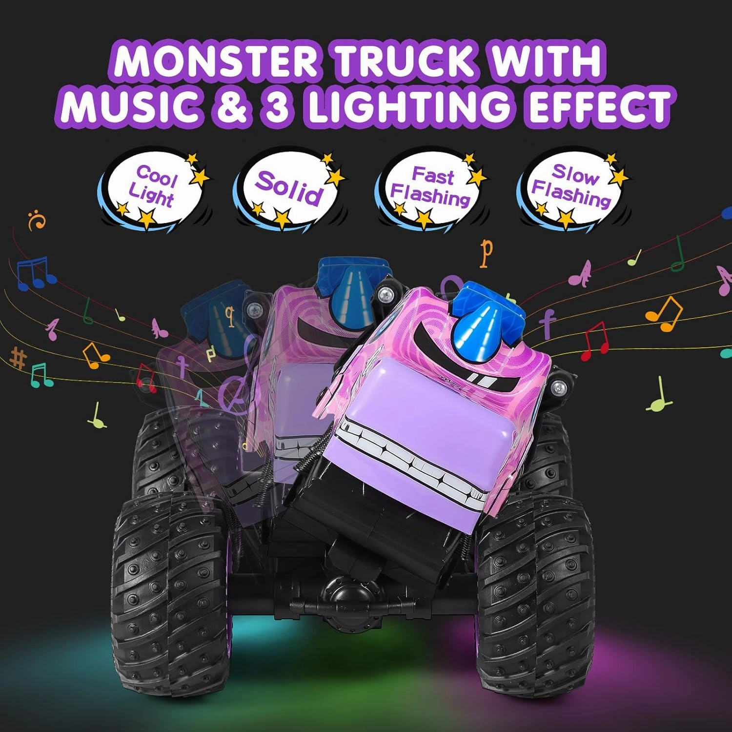 DYODYORC Remote Control Car, 2.4Ghz All Terrain Pony Monster Truck Toys, RC Truck with Music, 3 Lighting Effects, 360 Stunt Capable, All Included Ready to Run, Toy Gifts for Boys and Girls (Pink)