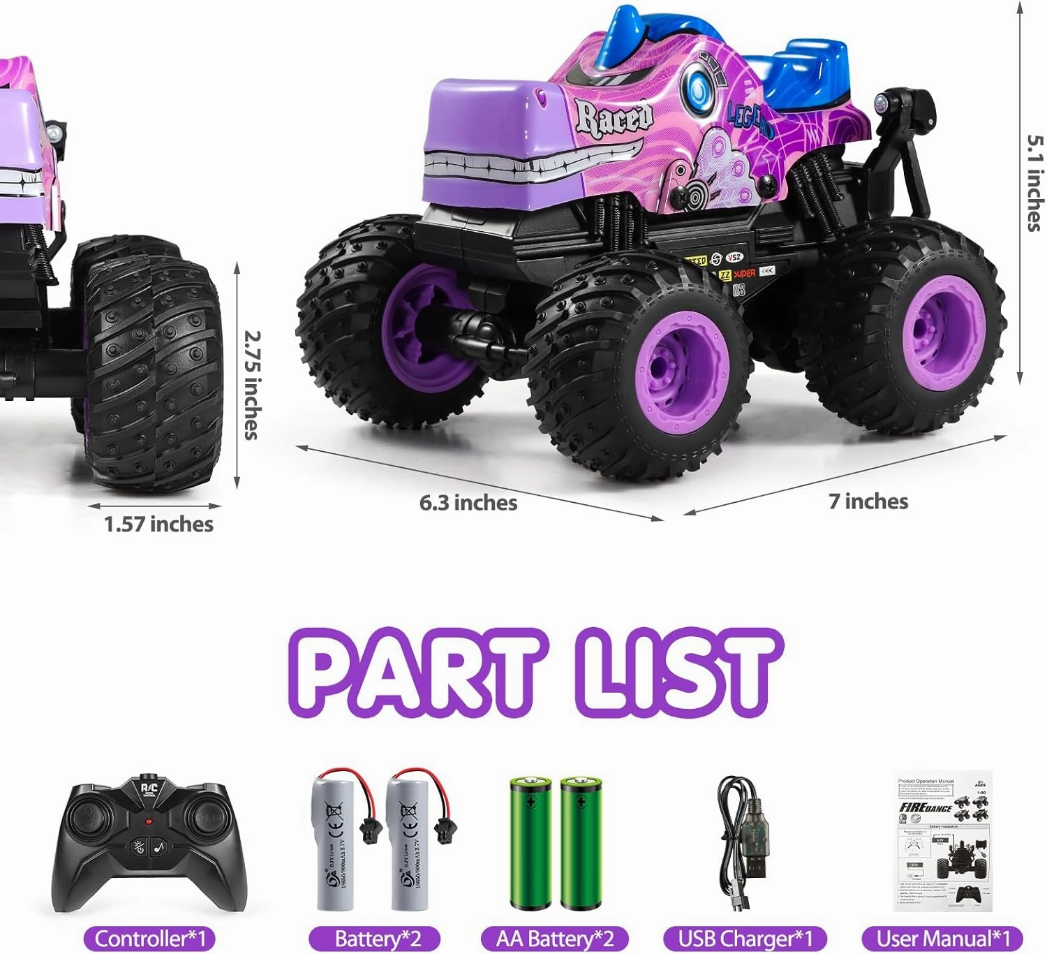DYODYORC Remote Control Car, 2.4Ghz All Terrain Pony Monster Truck Toys, RC Truck with Music, 3 Lighting Effects, 360 Stunt Capable, All Included Ready to Run, Toy Gifts for Boys and Girls (Pink)