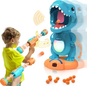 EagleStone Movable Dinosaur Shooting Toys for Boys – Electronic Target Practice with 2 Air Pump Guns, LCD Score Tracker, Sound Effects & 48 Foam Balls, for Kids 5 6 7 8 9