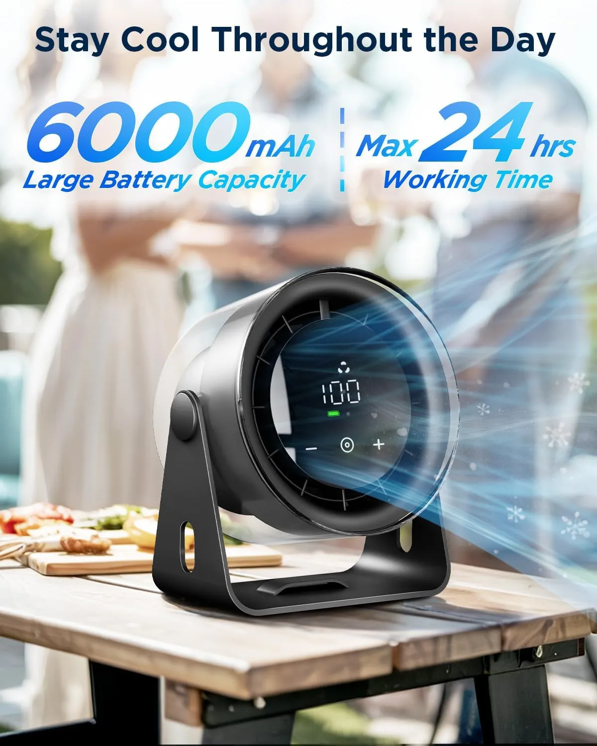EasyAcc Desk Fan Wall-Mounted Fans 6000mAh, Max 24 Hours Work Time, 16 ft Powerful Airflow, 100 Speeds, Memory Function, 120° Tilt Portable Small Oscillating fan for Office Bedroom Kitchen Table Fan