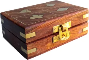 Ebros Gift Gambling Casino Poker Spade Heart Club And Diamond Face Symbols Decorative Wooden Jewelry Trinket Business Card Box With Brass Latch Hinges And Accent Figurine Western Rustic Victorian