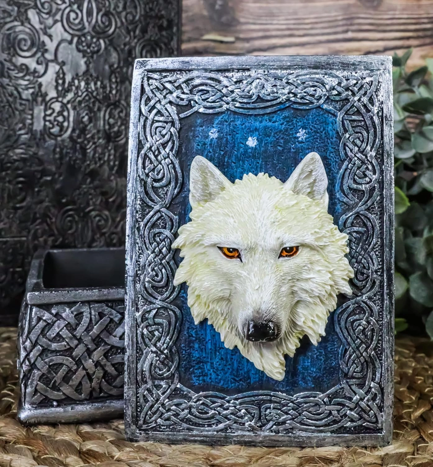 Ebros Gift Celtic Blue Starry Night Element Alpha Wolf Rectangular Decorative Box Figurine As Keepsake Jewelry Stash Storage Decor of Timberwolves Wolves Animal Totem Spirit Sculpture (Snow White)