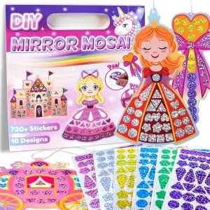 EDSPORTSHOUSE Mosaic Foil Stickers Craft Kits for Kids - Unicorns & Princesses,DIY Party Favors Craft Activity,Travel Toys,Birthday Gifts for Girls Ages 3,4,5,6,7,8