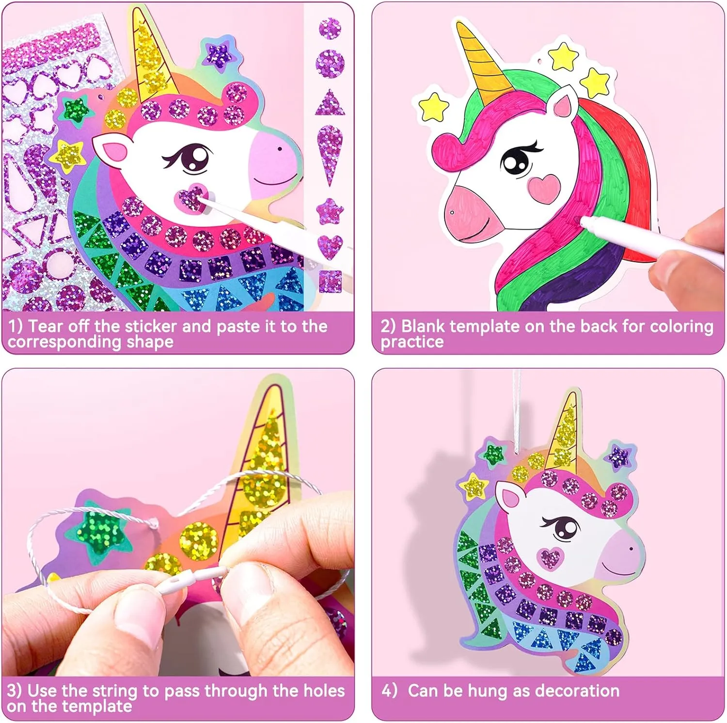 EDSPORTSHOUSE Mosaic Foil Stickers Craft Kits for Kids - Unicorns & Princesses,DIY Party Favors Craft Activity,Travel Toys,Birthday Gifts for Girls Ages 3,4,5,6,7,8
