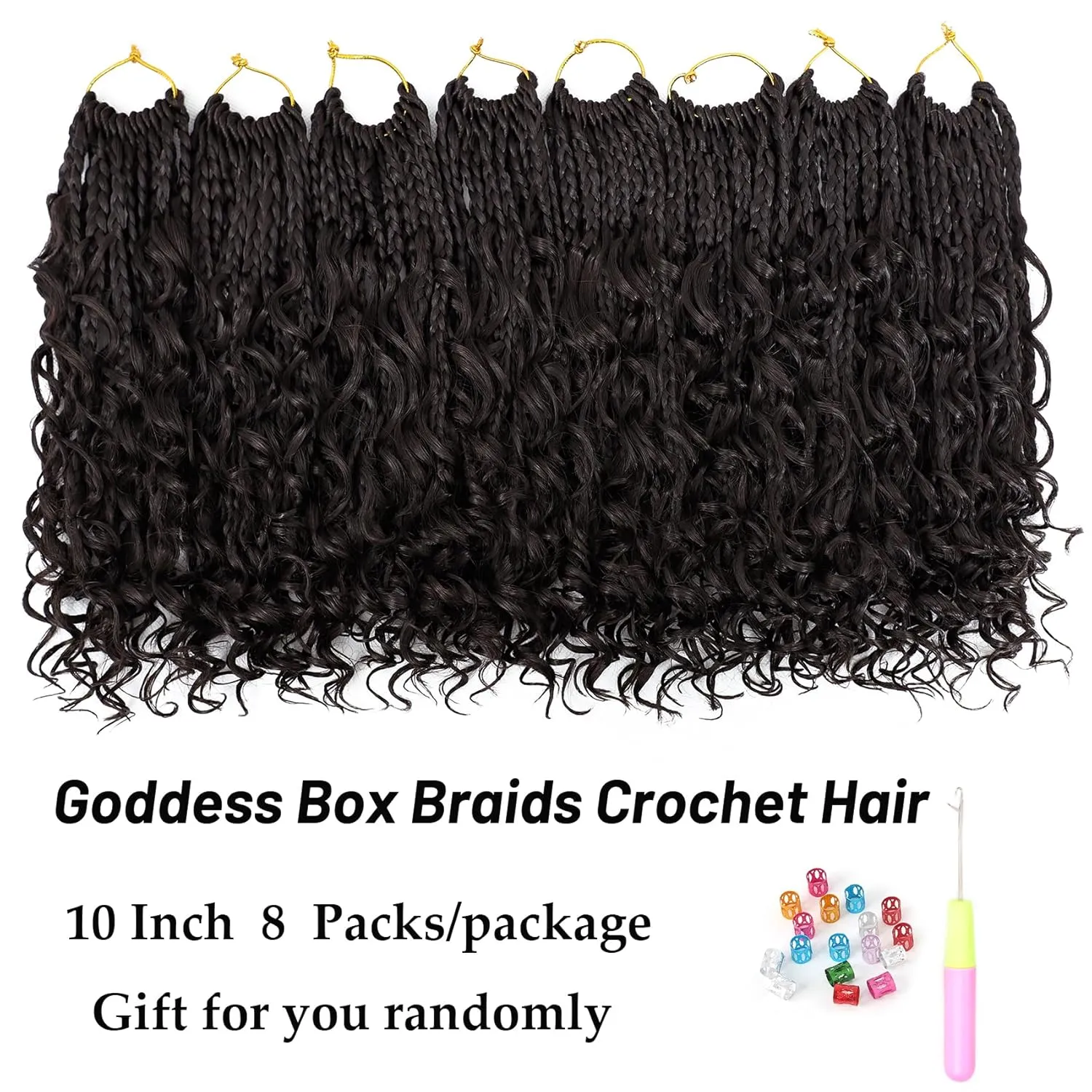 Eerya 8 Packs Boho Box Braids Crochet Hair for Black Women 10 Inch Goddess Box Braids Pre-looped Bohemian Crochet Box Braids With Curly Ends Synthetic Crochet Hair Extensions (10 inch, #4)