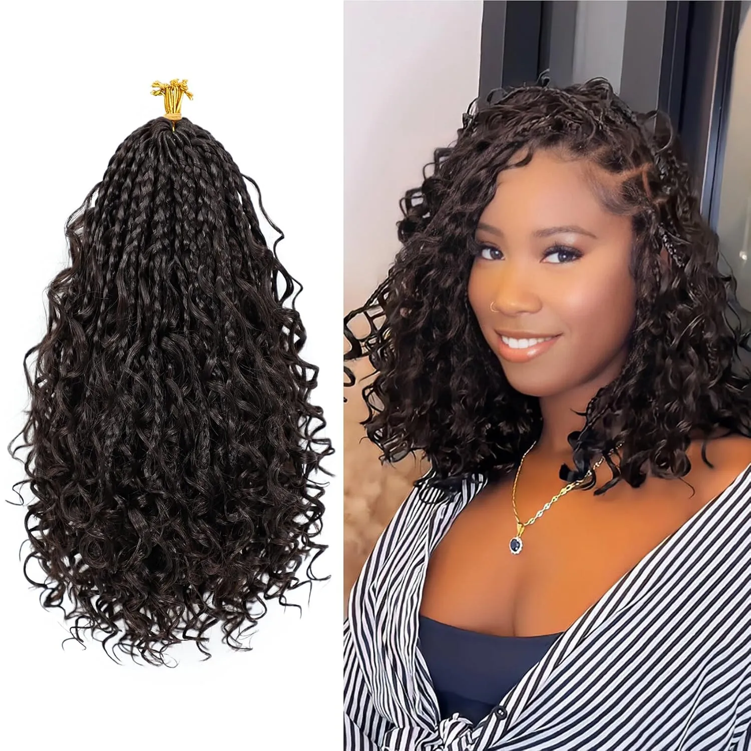 Eerya 8 Packs Boho Box Braids Crochet Hair for Black Women 10 Inch Goddess Box Braids Pre-looped Bohemian Crochet Box Braids With Curly Ends Synthetic Crochet Hair Extensions (10 inch, #4)