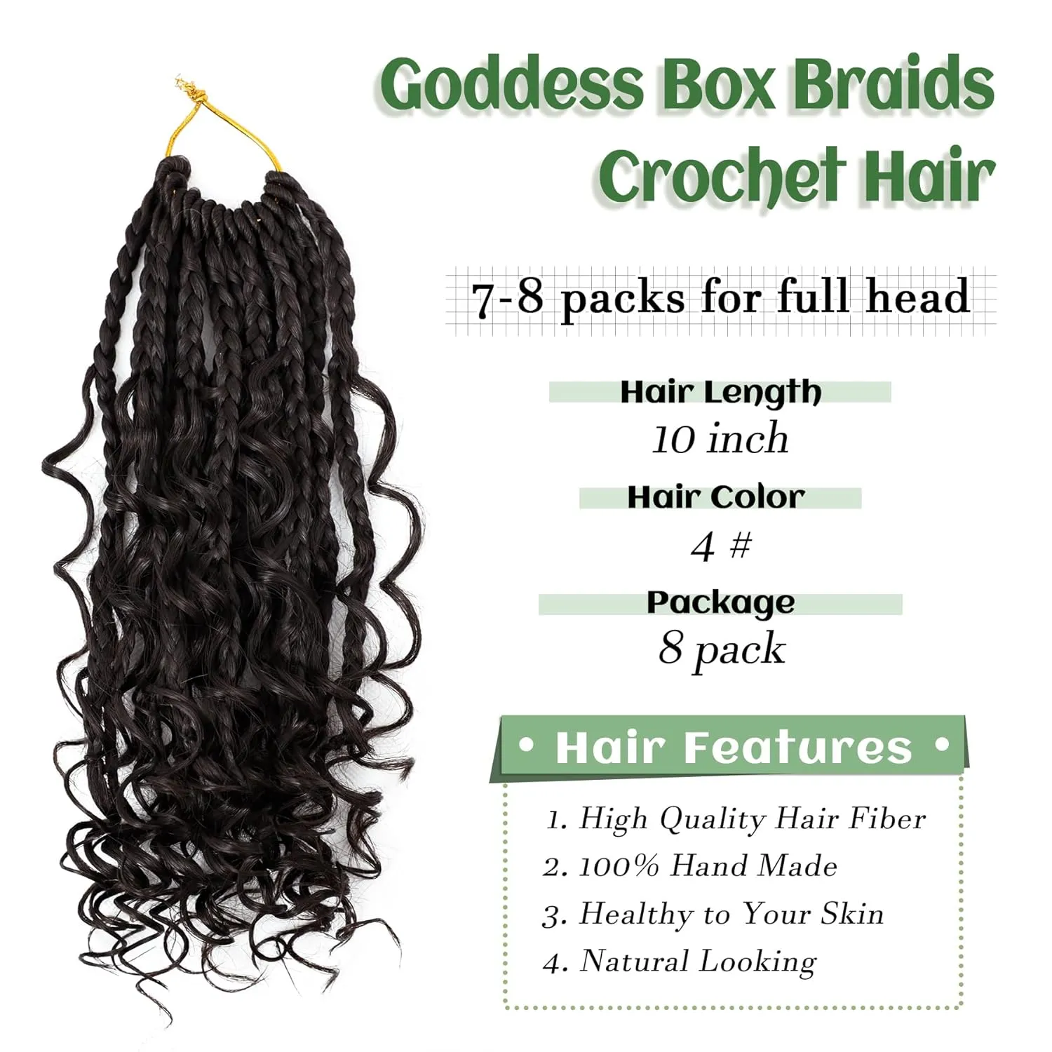Eerya 8 Packs Boho Box Braids Crochet Hair for Black Women 10 Inch Goddess Box Braids Pre-looped Bohemian Crochet Box Braids With Curly Ends Synthetic Crochet Hair Extensions (10 inch, #4)